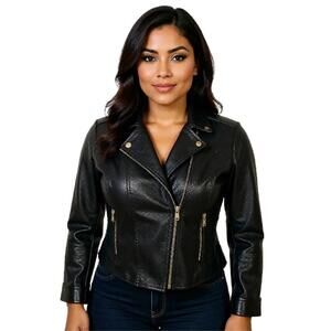 Baccini Women's black Pleather Faux Leather Zip up Motor Punk Jacket sz PxL